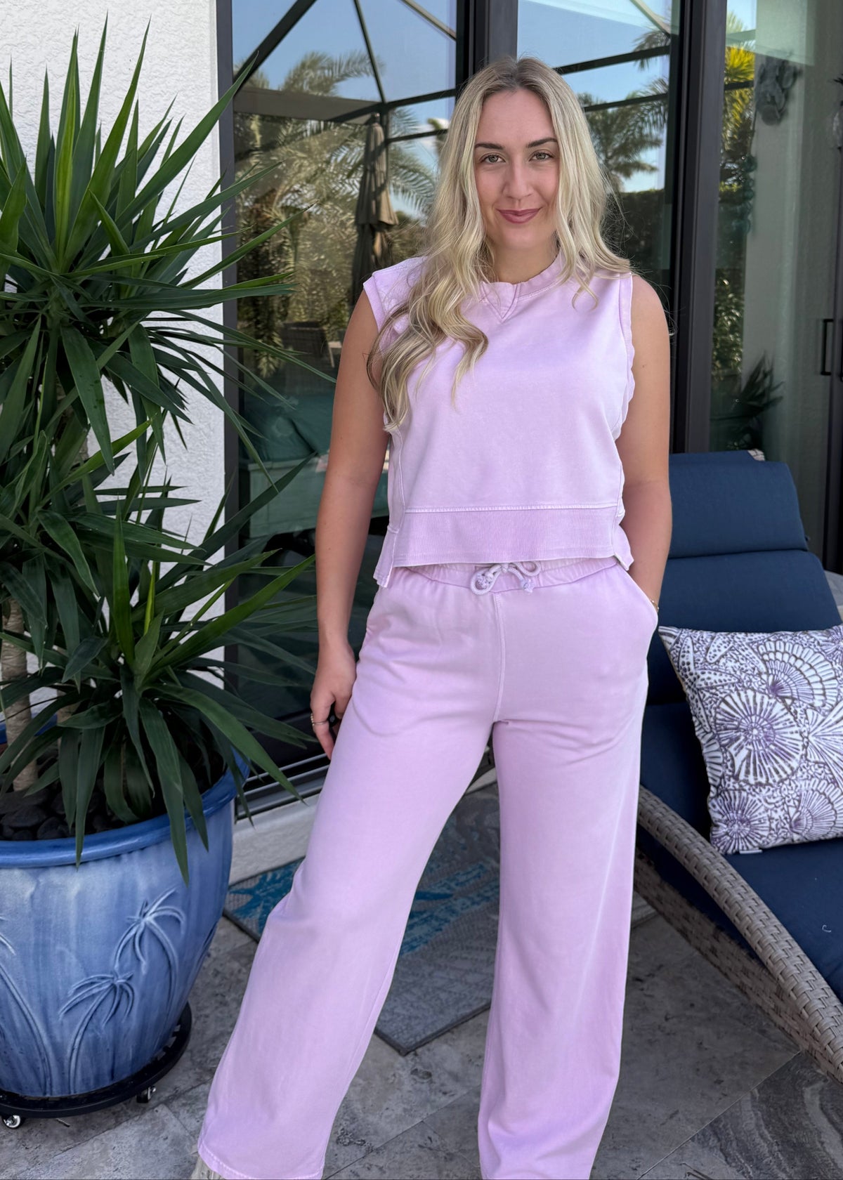 sleeveless top & pants lounge set, casual lounge set, comfy travel set