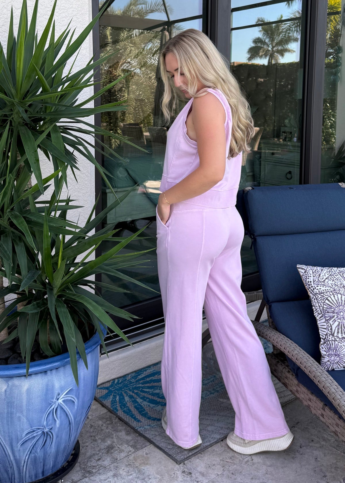 sleeveless top & pants lounge set, casual lounge set, comfy travel set