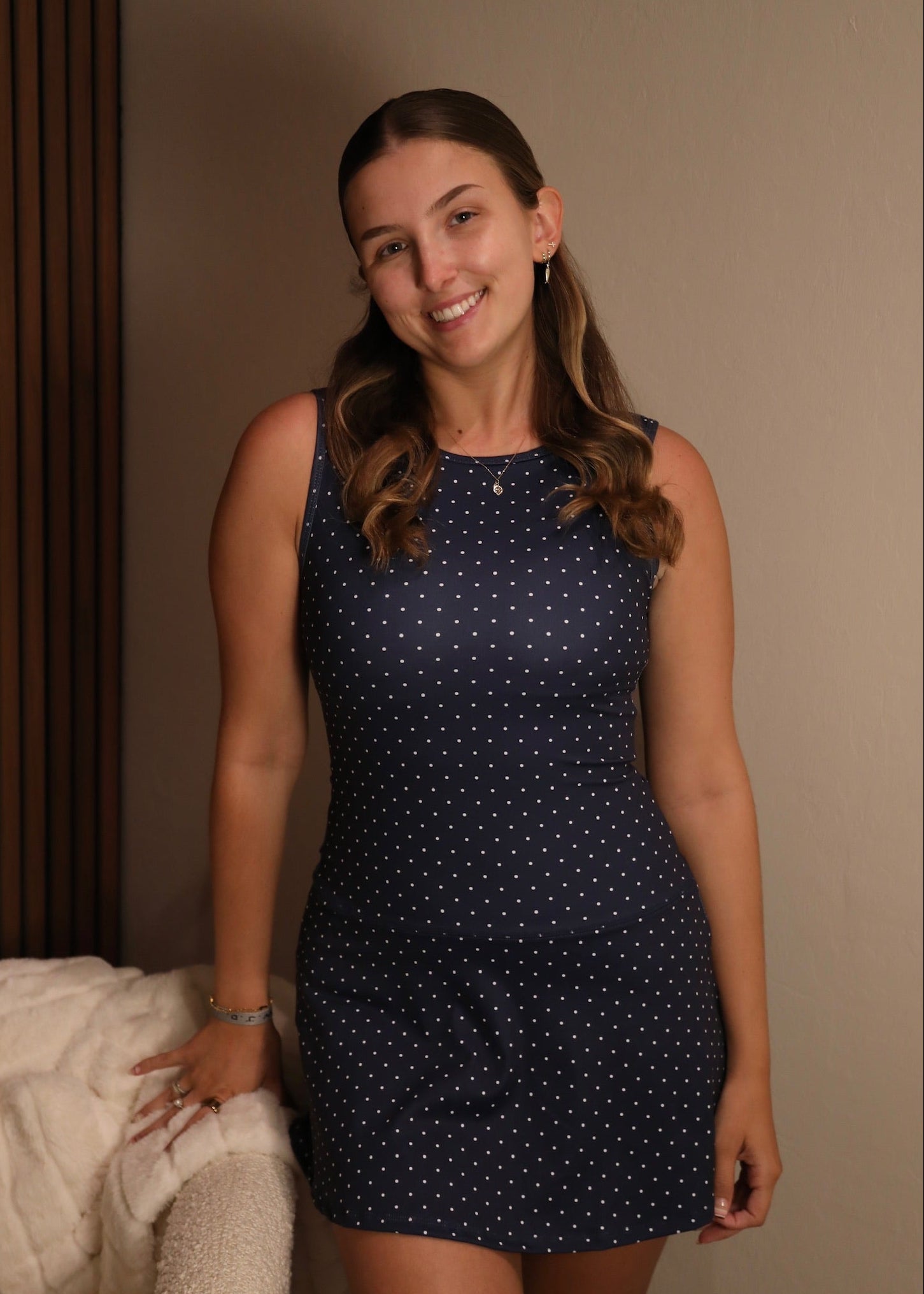 navy polka dot bodycon dress Florida Midi Dress in Mini Navy Polka Dot