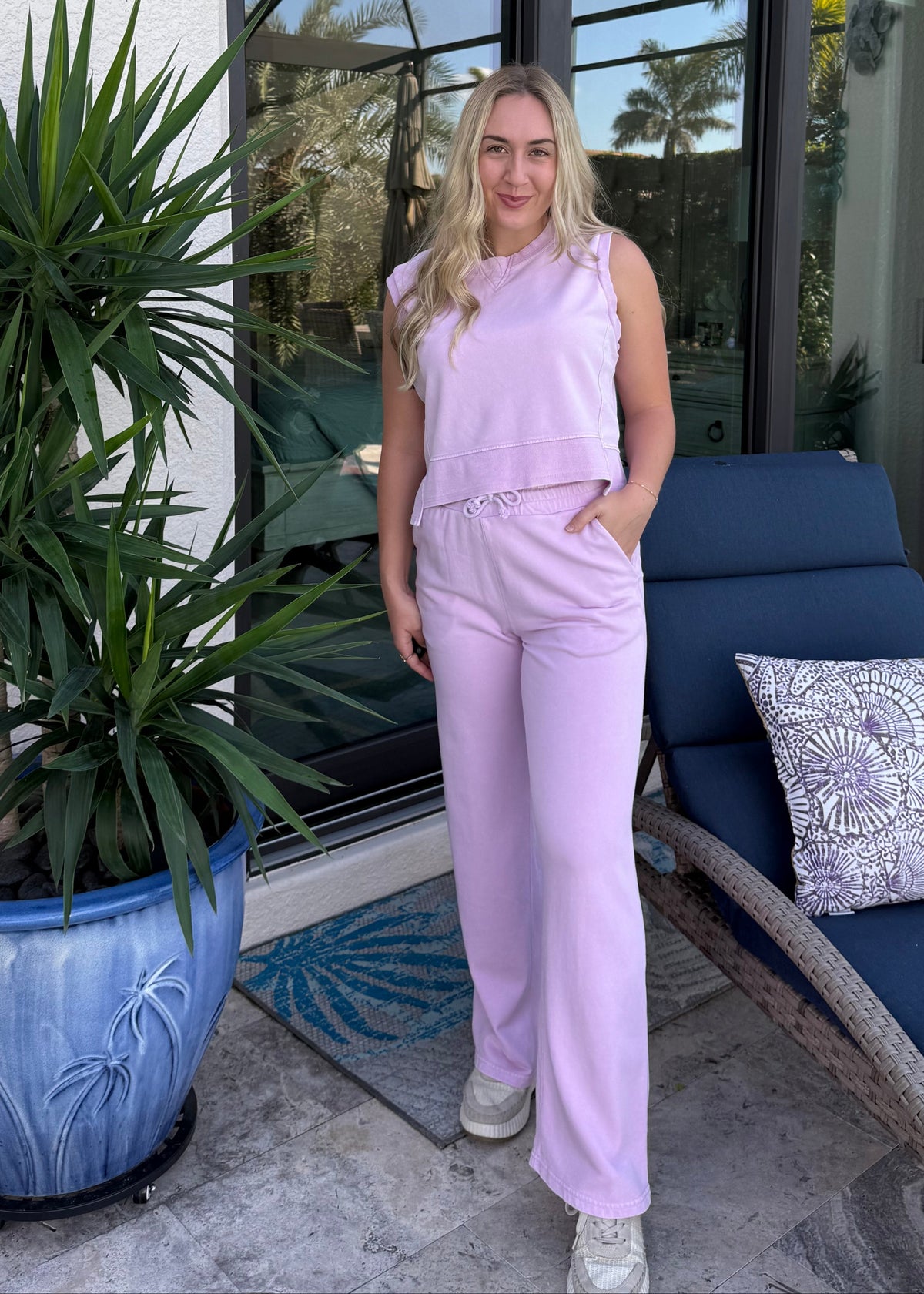 sleeveless top & pants lounge set, casual lounge set, comfy travel set