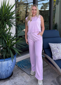 sleeveless top & pants lounge set, casual lounge set, comfy travel set