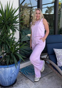 sleeveless top & pants lounge set, casual lounge set, comfy travel set