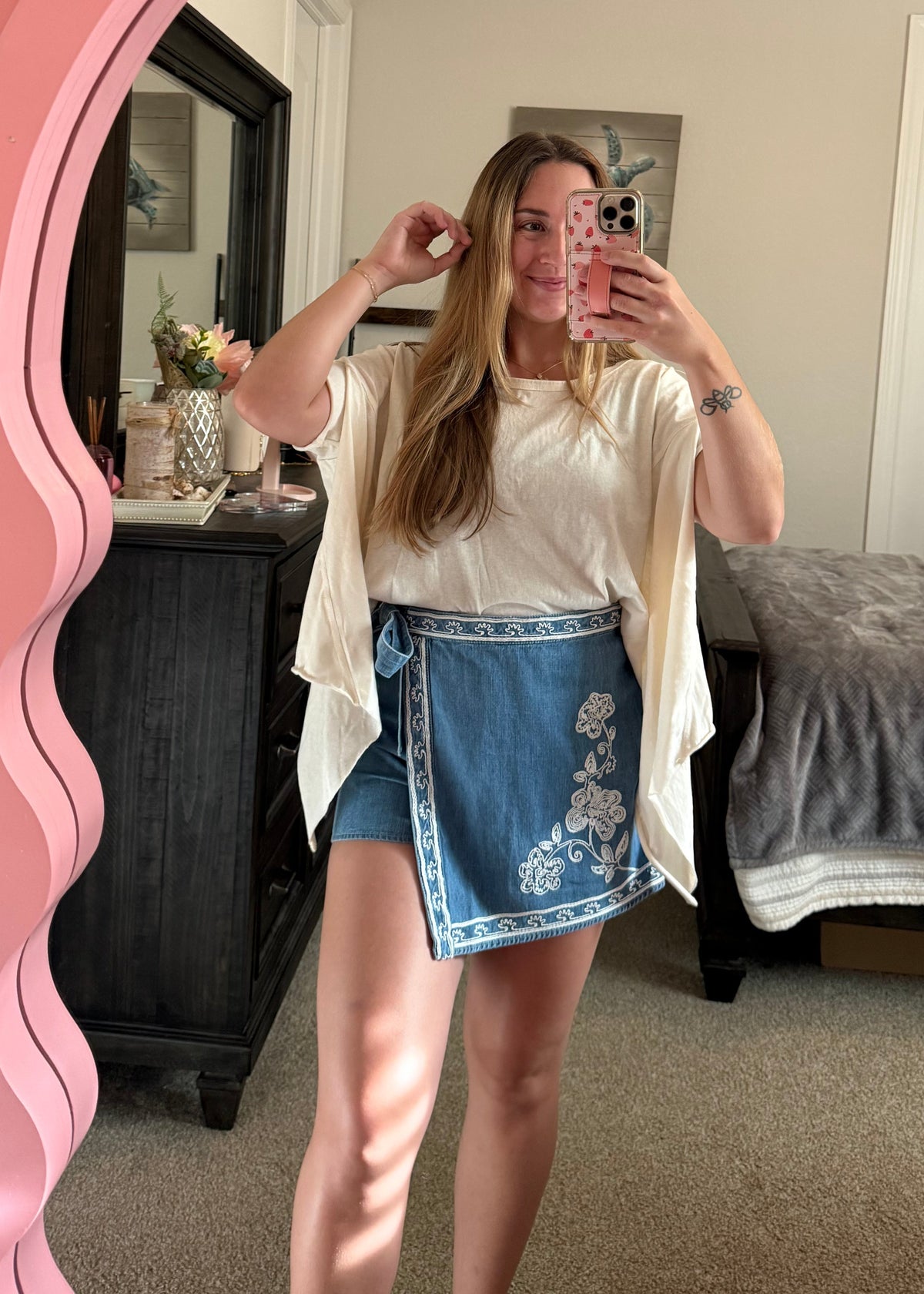 Embroidered Denim Skort