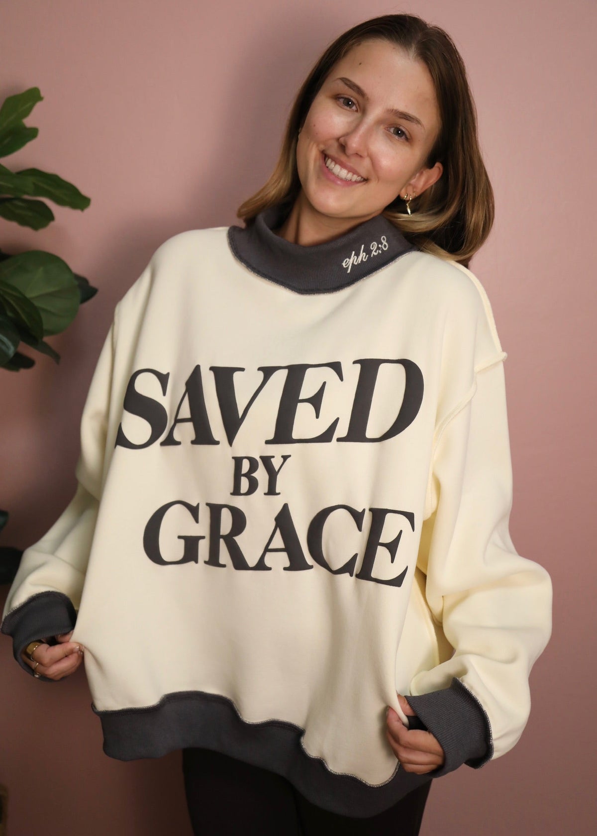 Saved by Grace Mockneck Sweatshirt - Grey
