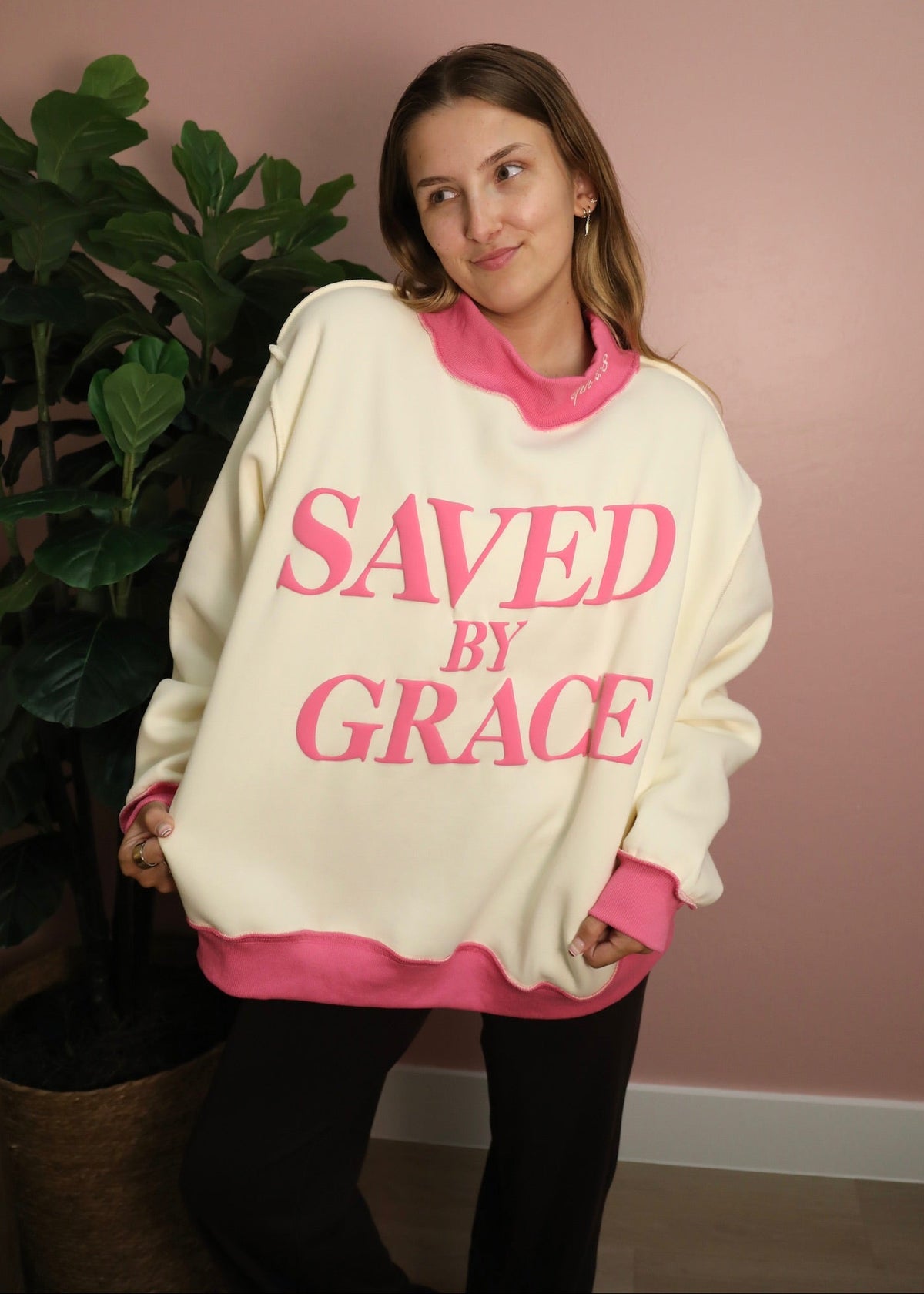 Saved by Grace Mockneck Sweatshirt - Pink