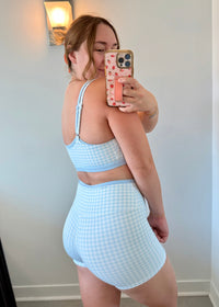 Double Layer Biker Shorts - Blue Gingham