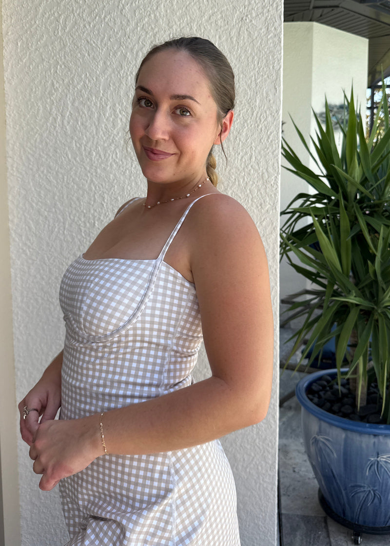 Gabby Active Dress - Tan Gingham
