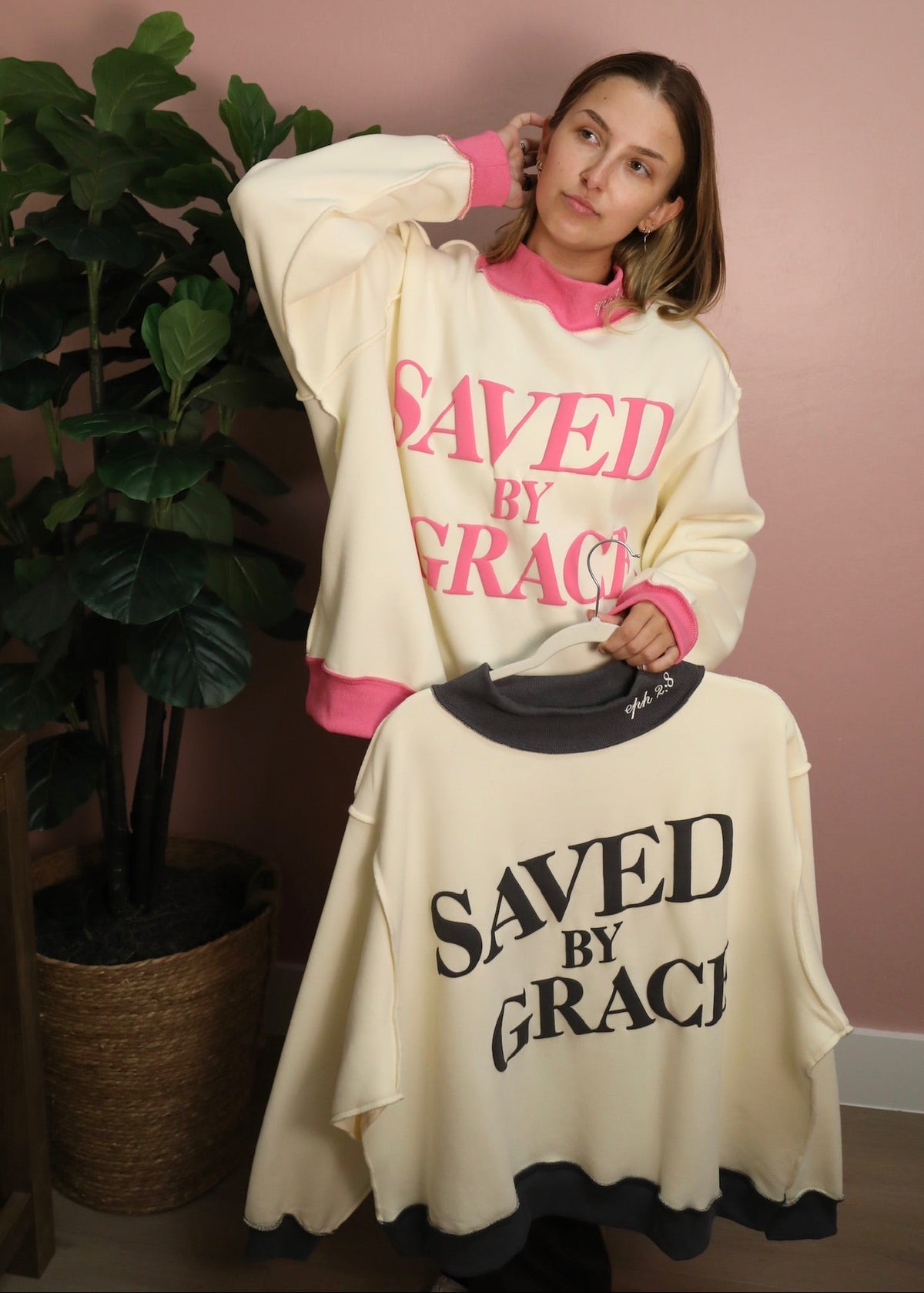 Saved by Grace Mockneck Sweatshirt - Pink