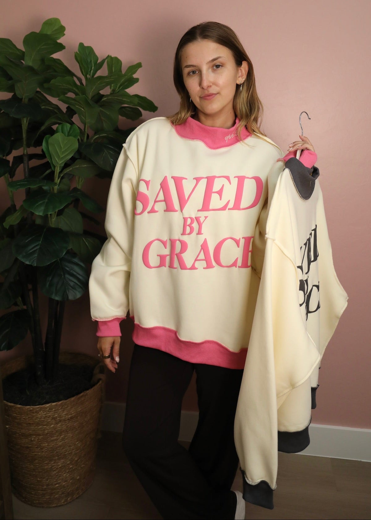 Saved by Grace Mockneck Sweatshirt - Pink