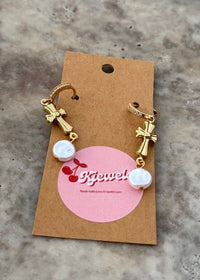 Priceless Pearl & Cross Earrings