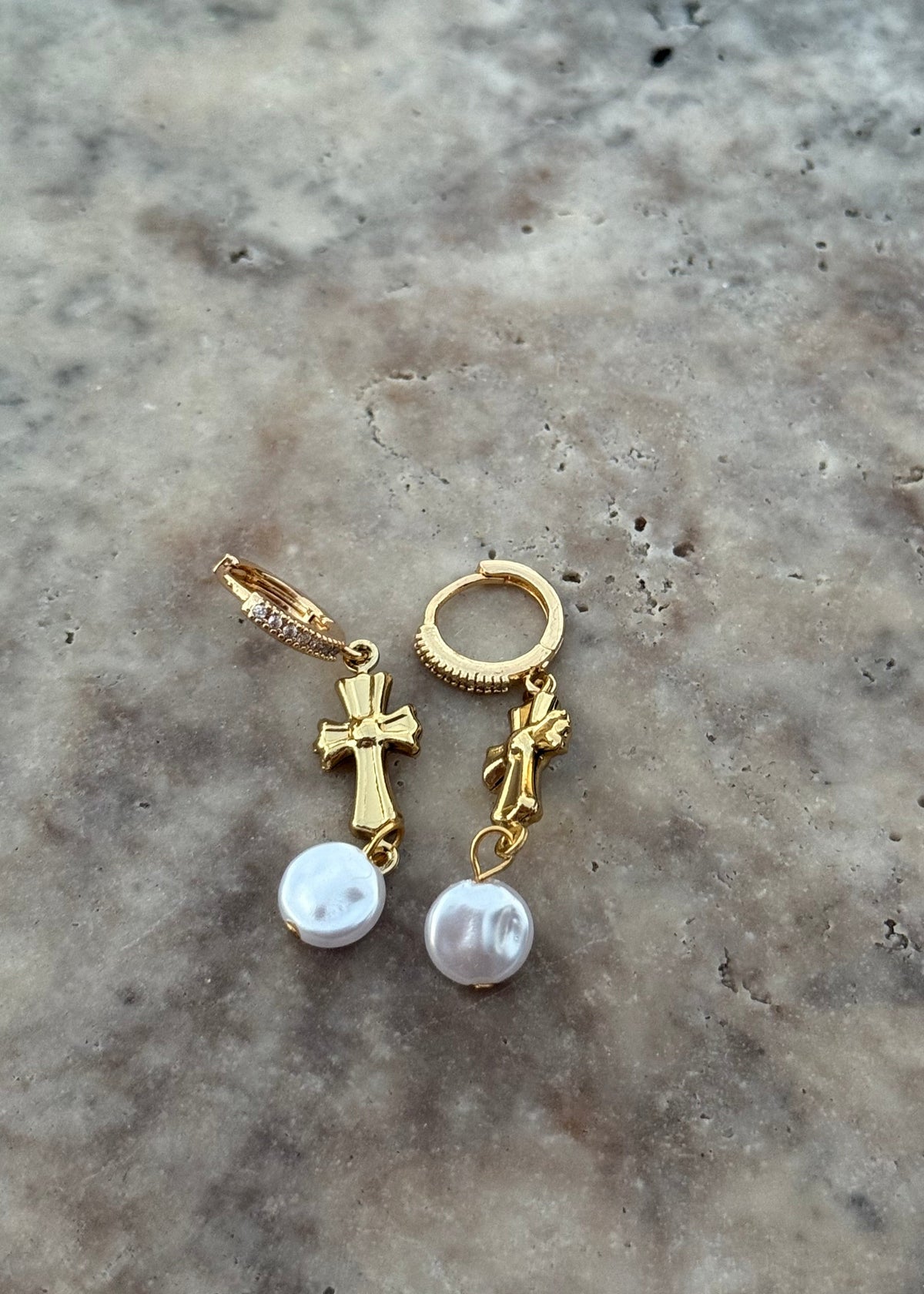 Priceless Pearl & Cross Earrings