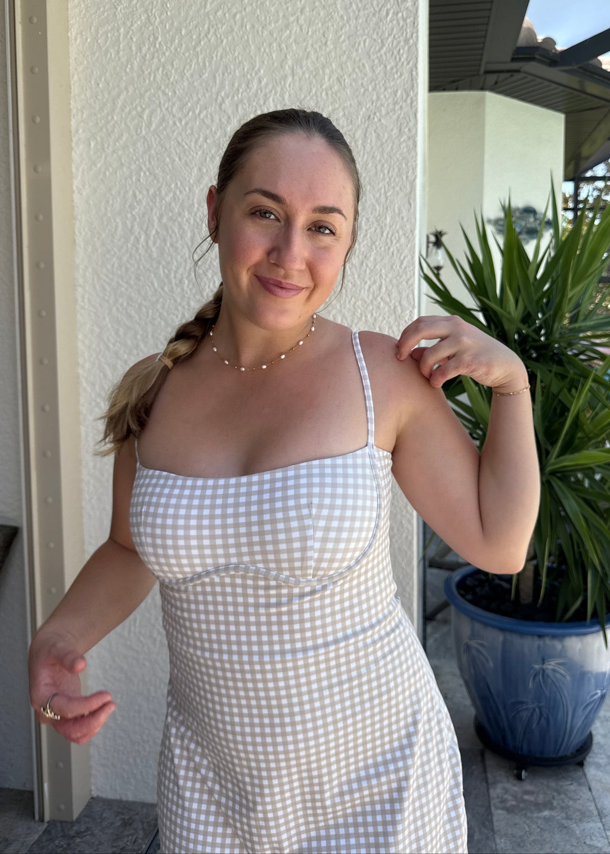 Gabby Active Dress - Tan Gingham