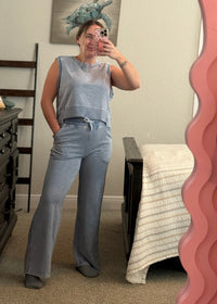 woman wearing a comfy and cute lounge set
