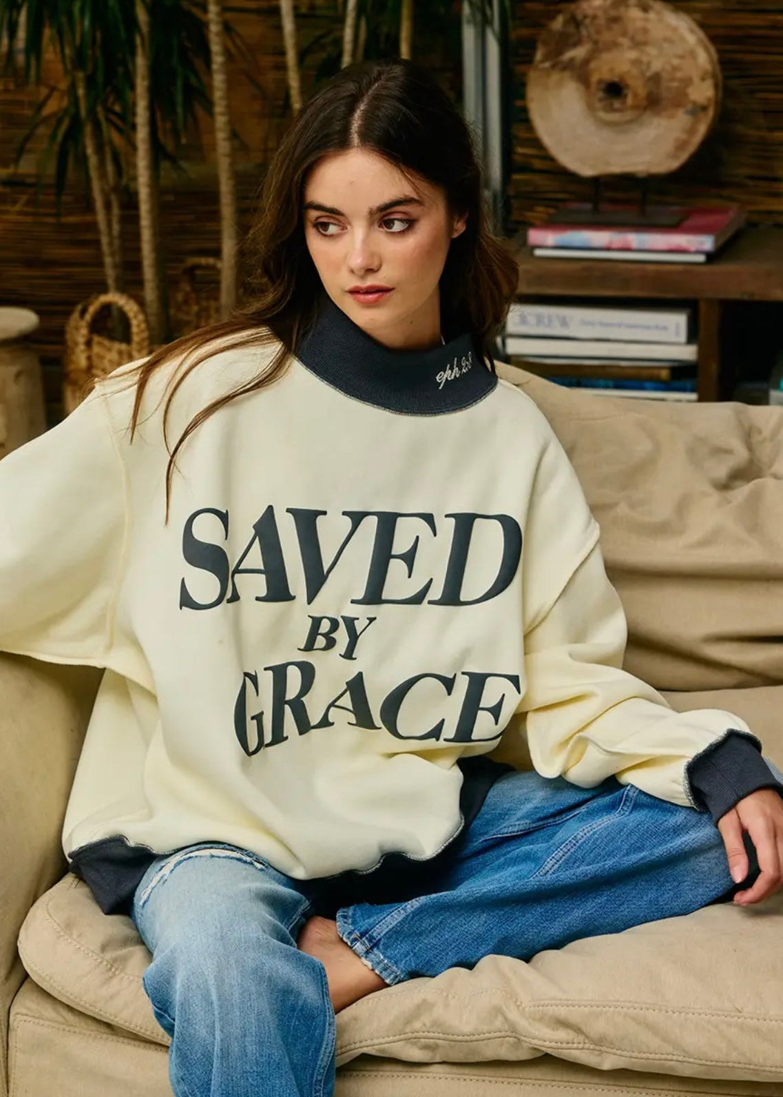 Saved by Grace Mockneck Sweatshirt - Grey