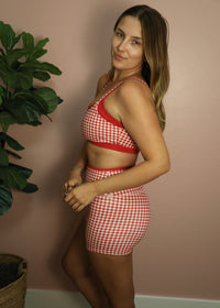 Double Layer Sports Bra - Red Gingham