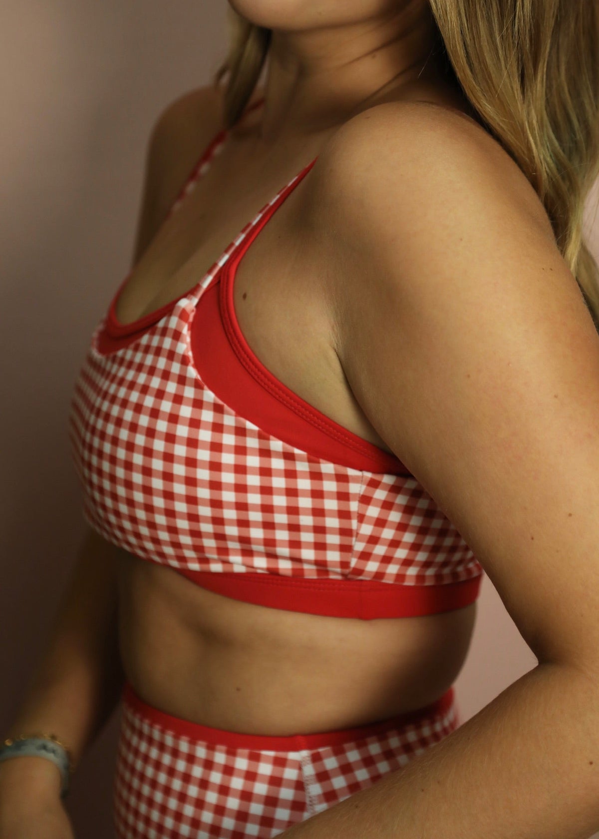 Double Layer Sports Bra - Red Gingham