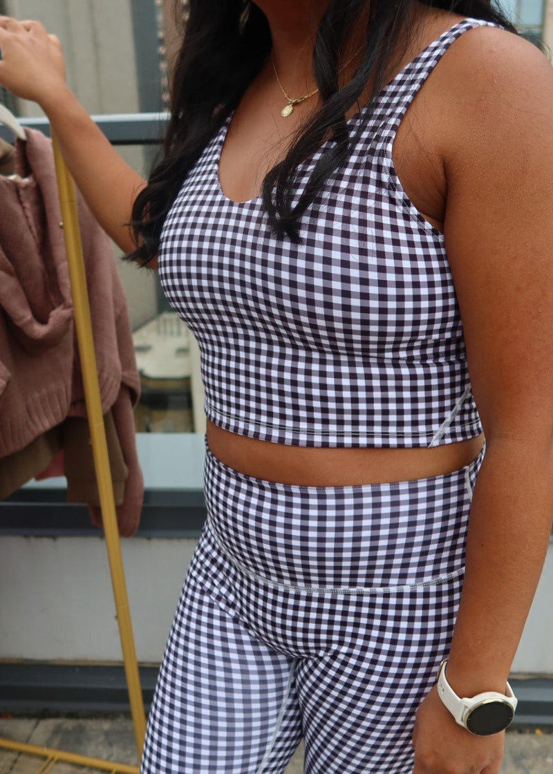 Black Gingham V-Neck