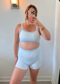 Double Layer Biker Shorts - Blue Gingham