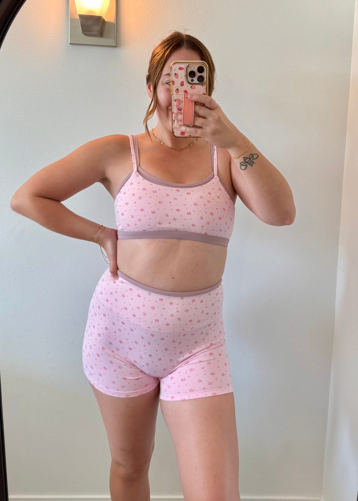 Double Layer Biker Shorts - Pink Ditsy