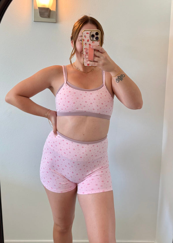 Double Layer Sports Bra - Pink Ditsy