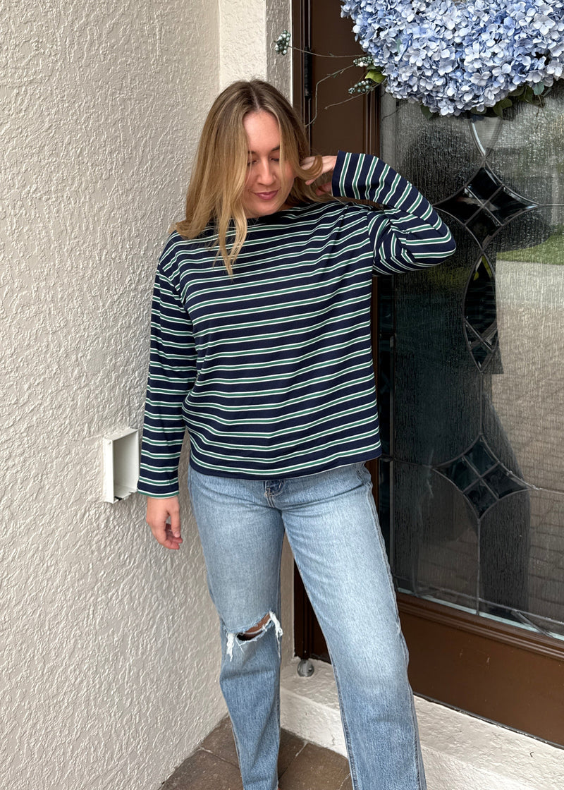 Boat-Neck Stripe Top