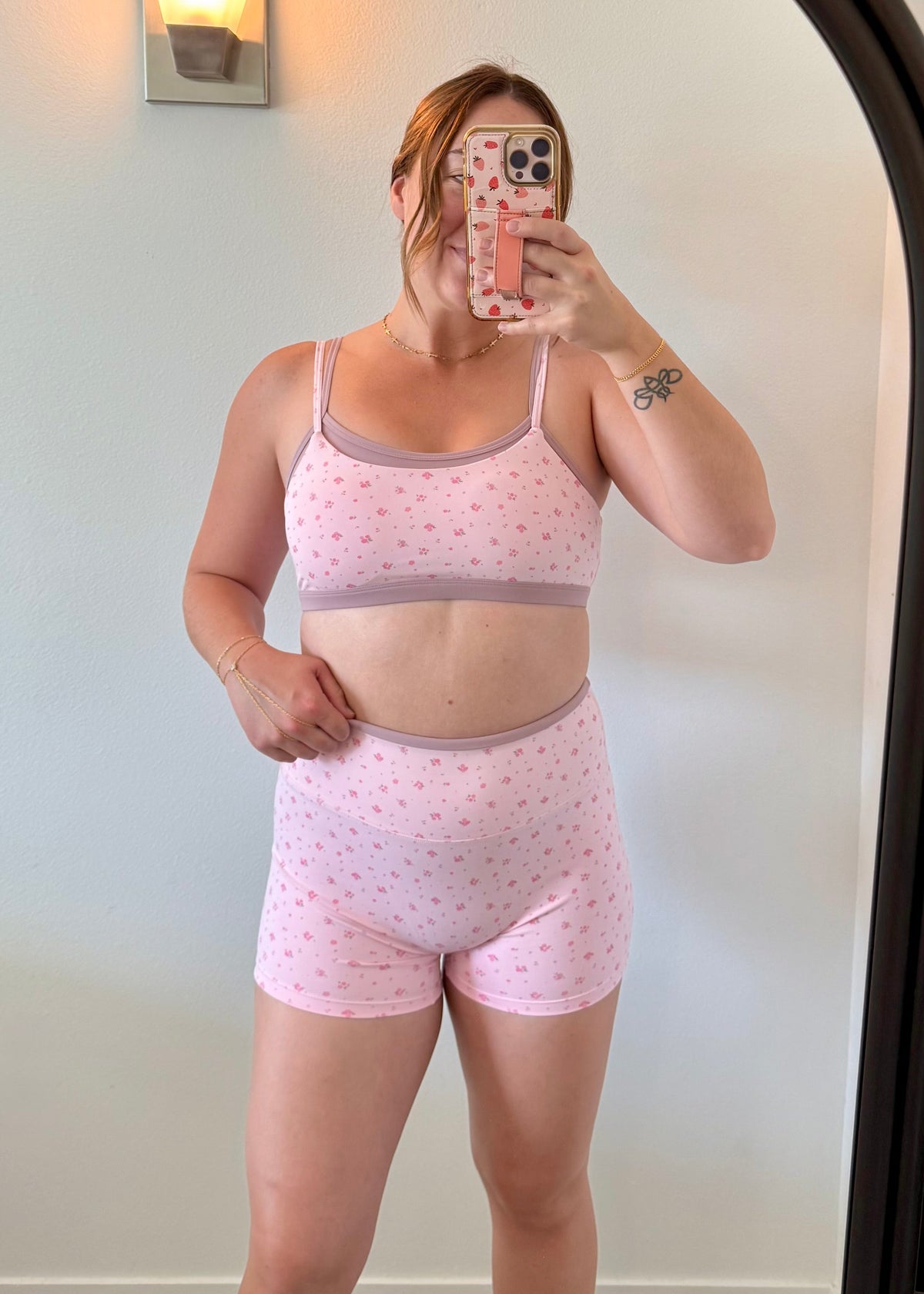 Double Layer Biker Shorts - Pink Ditsy