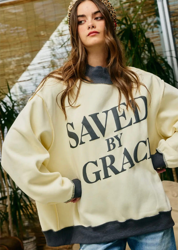 Saved by Grace Mockneck Sweatshirt - Grey