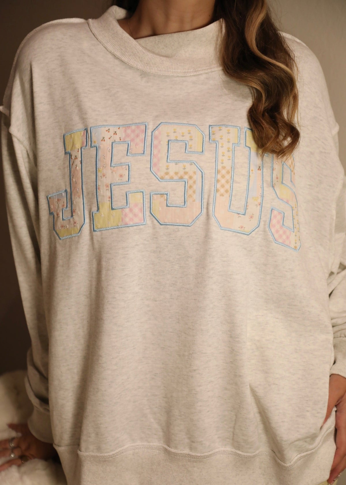 Floral Patchwork Jesus Mockneck