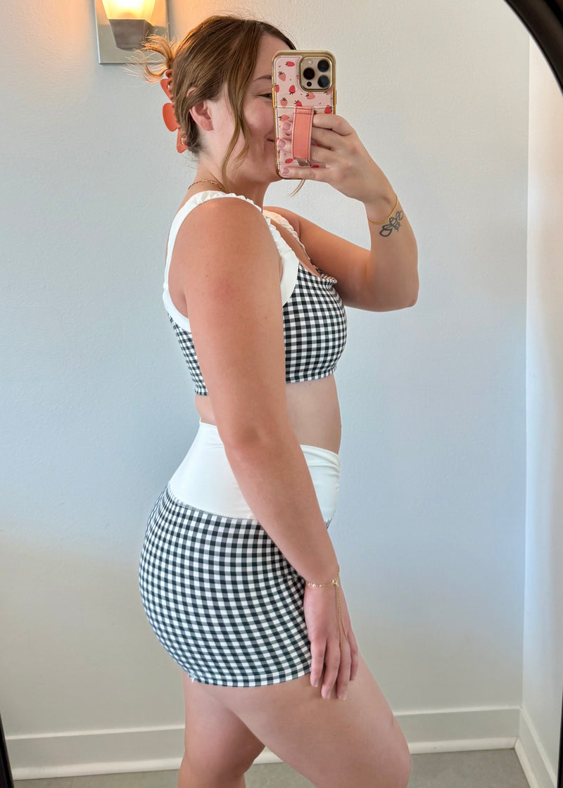 Scrunch Biker Shorts - Black Gingham