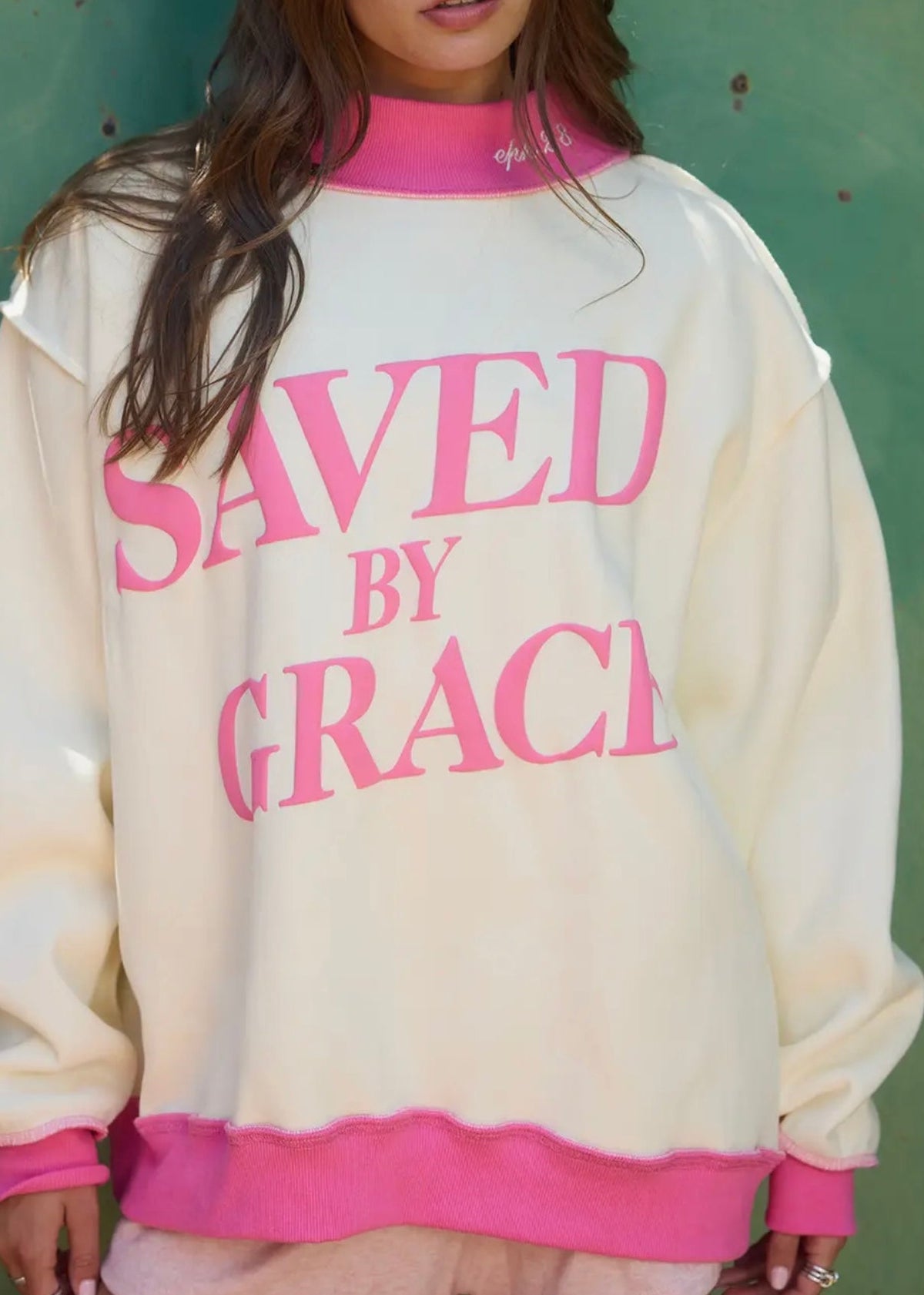 Saved by Grace Mockneck Sweatshirt - Pink