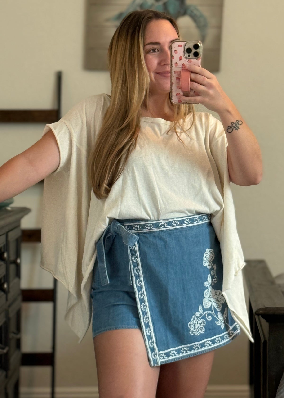 Embroidered Denim Skort
