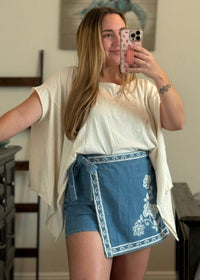 Embroidered Denim Skort