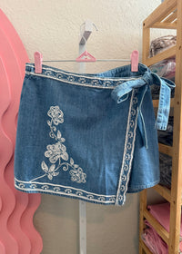 Embroidered Denim Skort