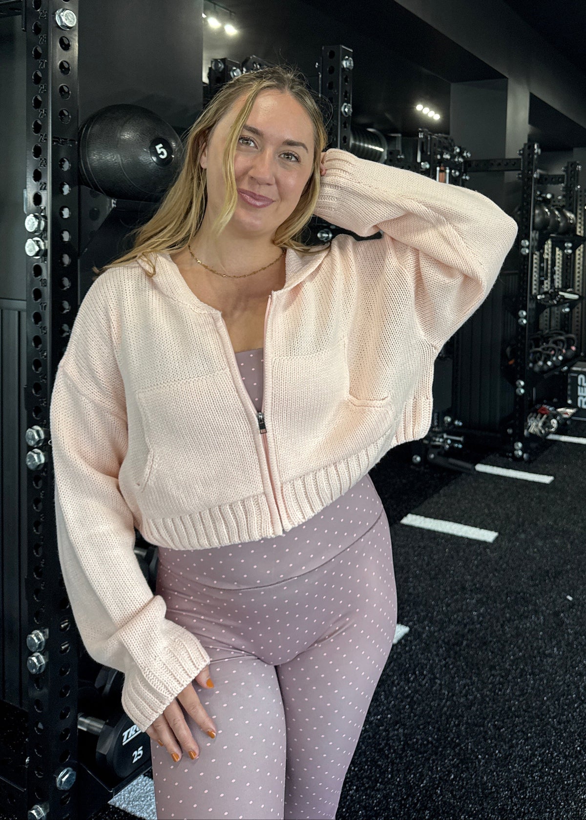 Chunky Cropped Zip Up - Soft Pink