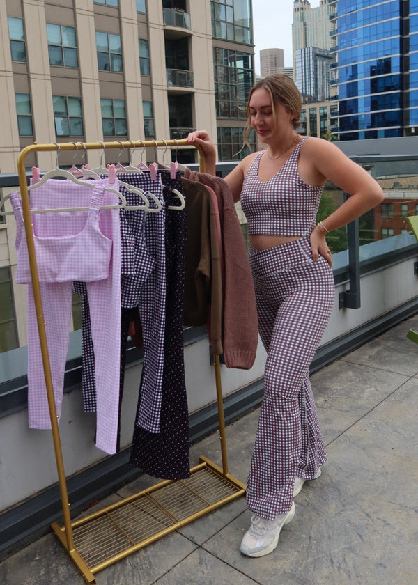 Brown Gingham Flare Leggings