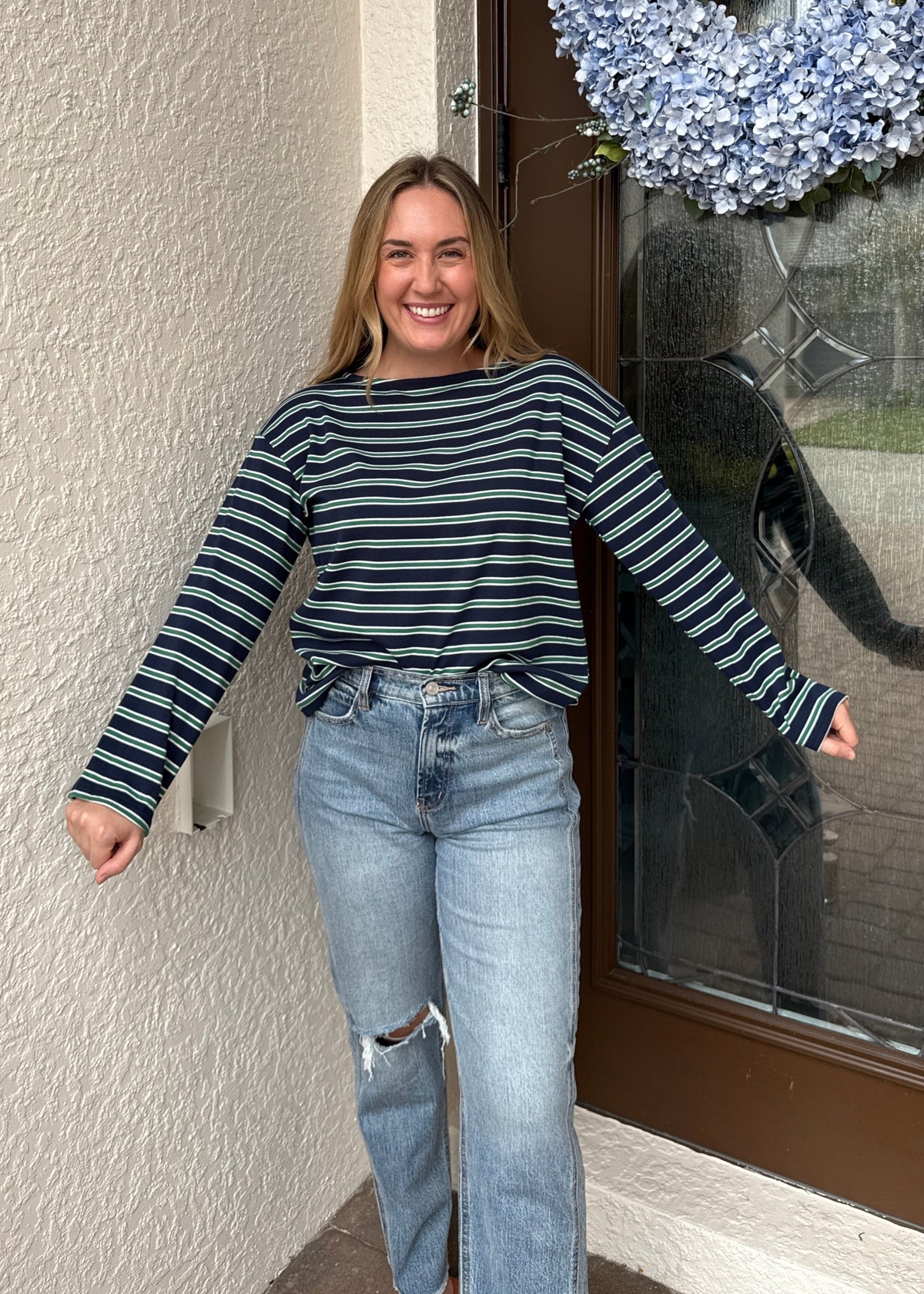 Boat-Neck Stripe Top