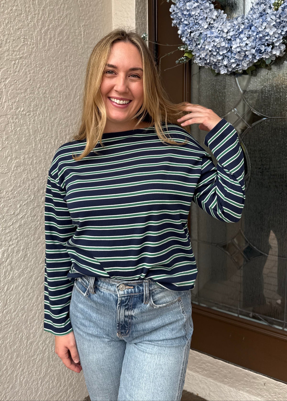 Boat-Neck Stripe Top
