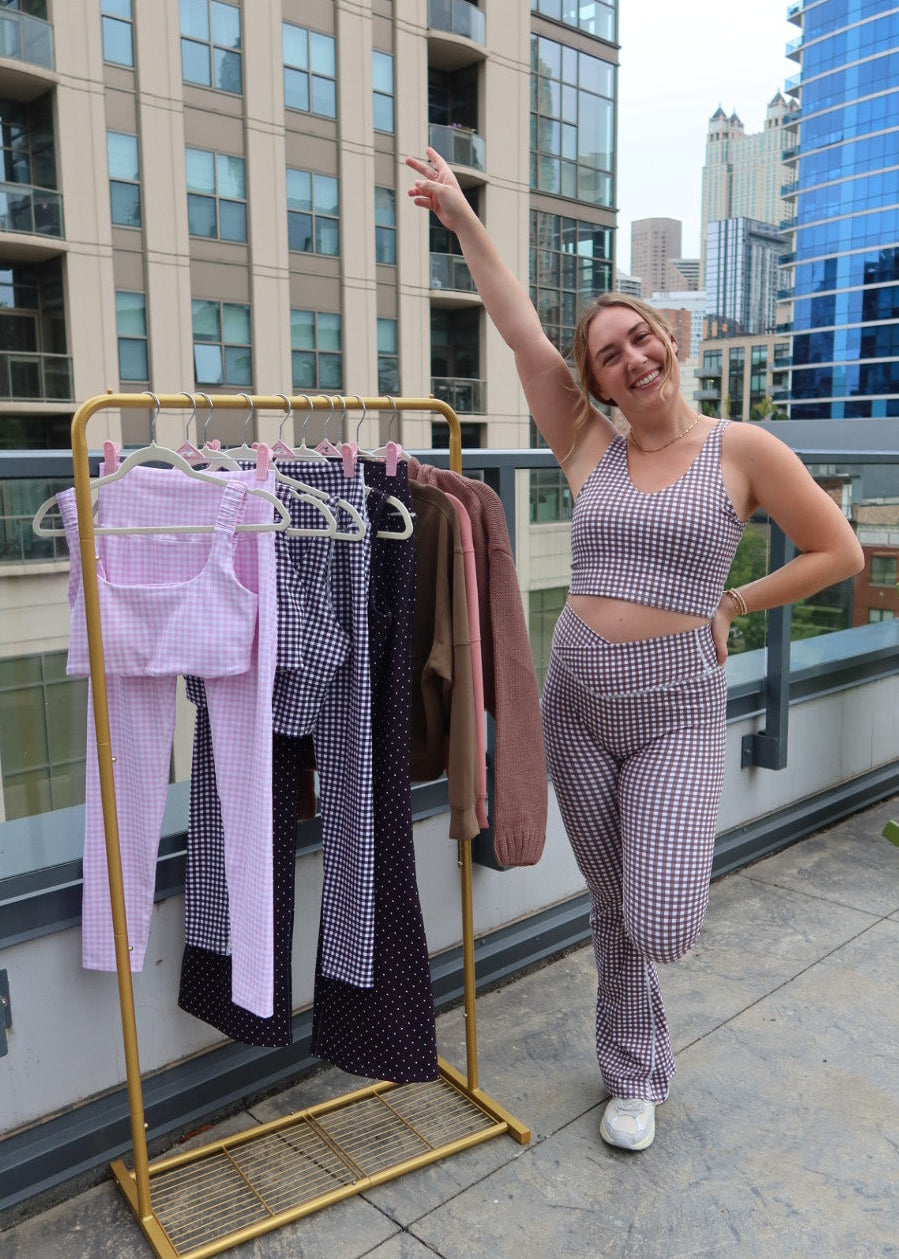 Brown Gingham Flare Leggings