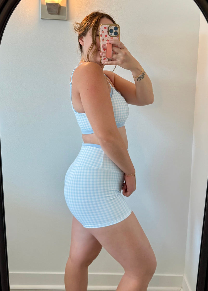 Double Layer Biker Shorts - Blue Gingham