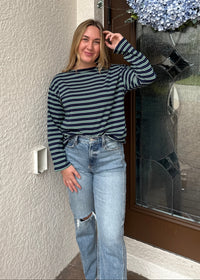 Boat-Neck Stripe Top