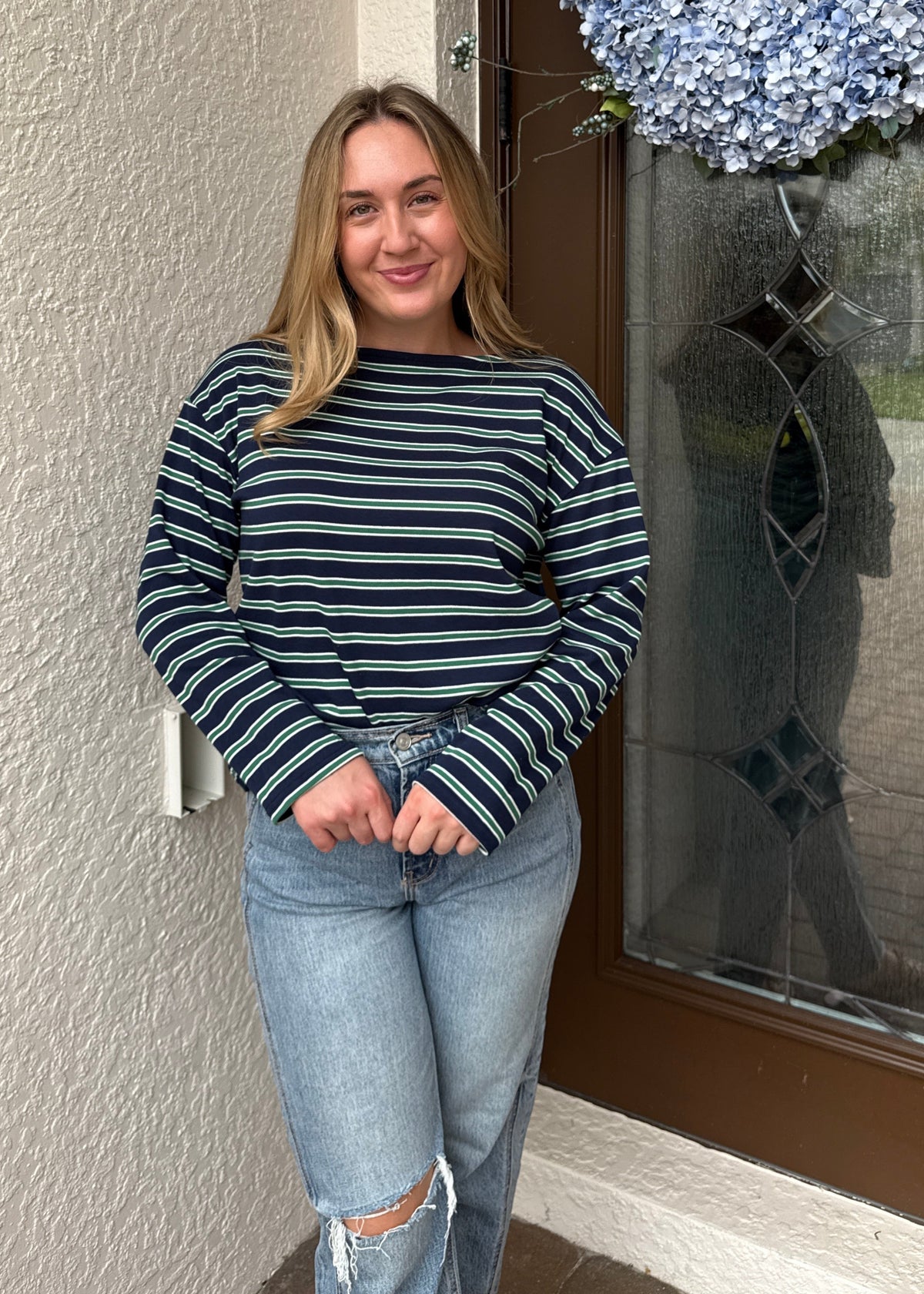 Boat-Neck Stripe Top
