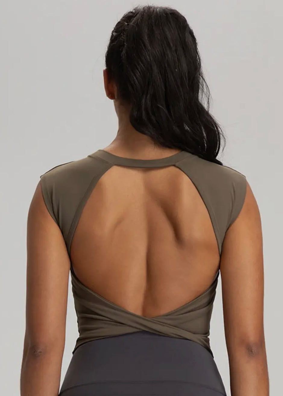 Peekaboo Athletic Top - Olive Brown