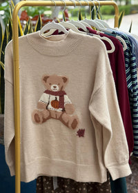 fall bear sweater, sweater with a bear wearing a pumpkin sweater