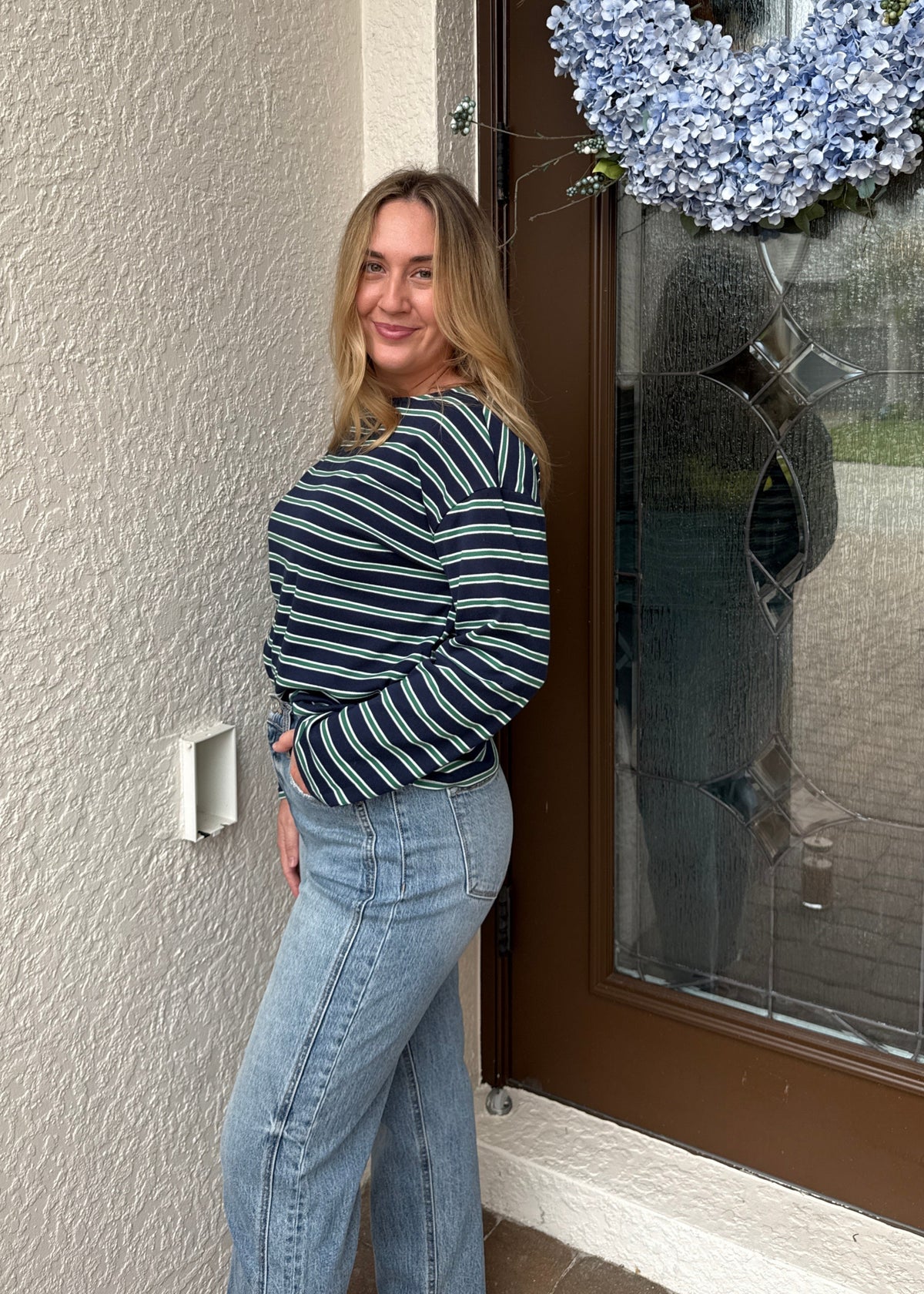 Boat-Neck Stripe Top