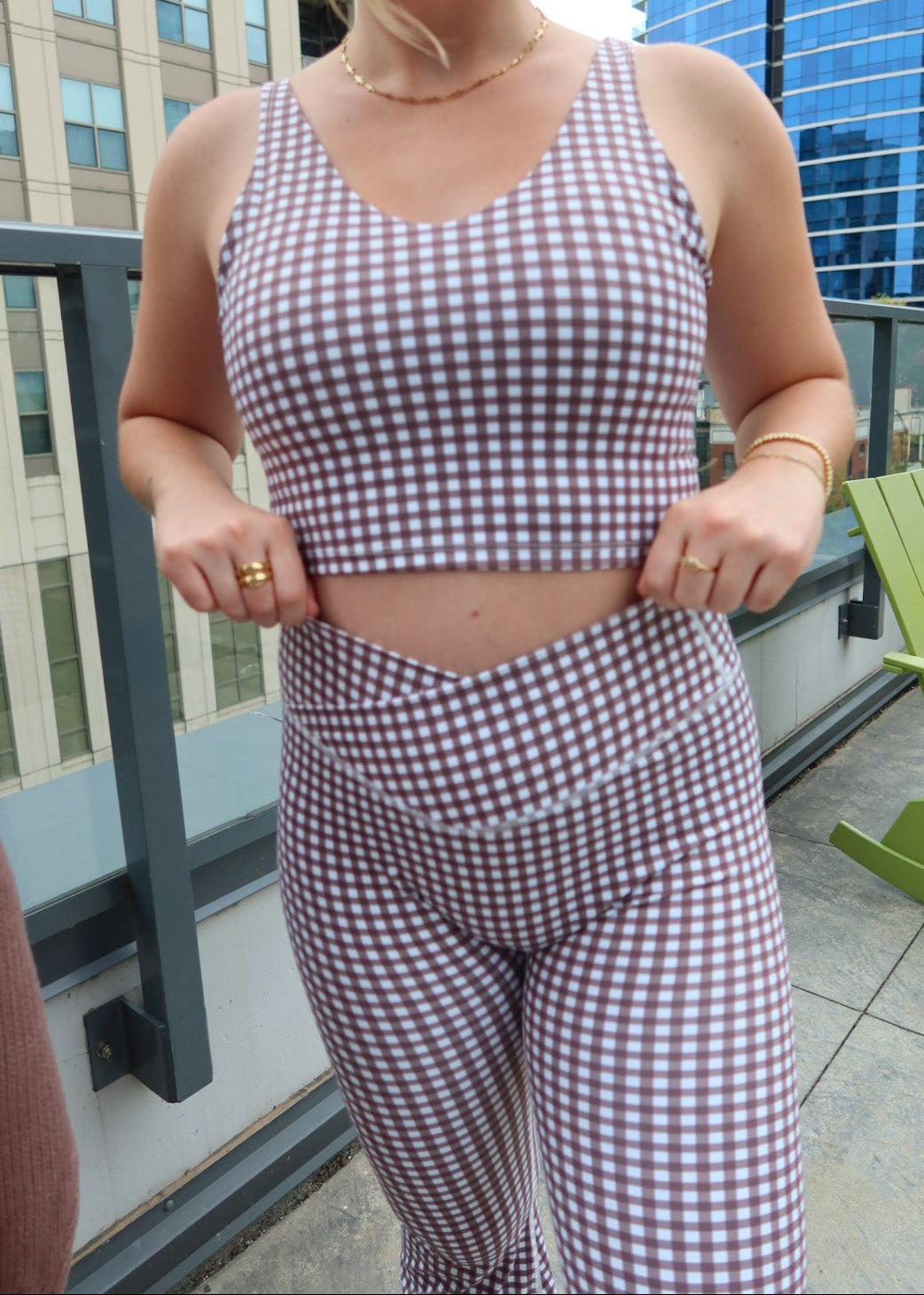 Brown Gingham Flare Leggings