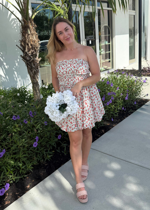 mini rose dress, bubble hem dress