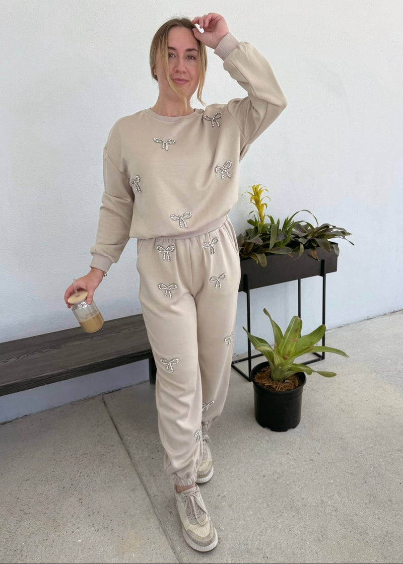 Bow Sweatpants - Tan