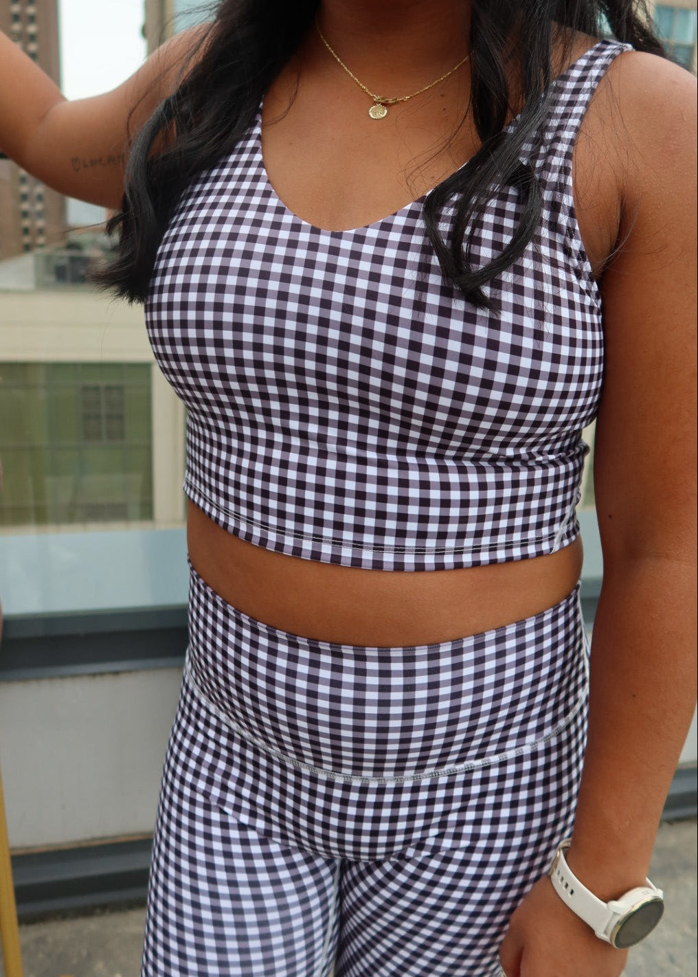 Black Gingham V-Neck