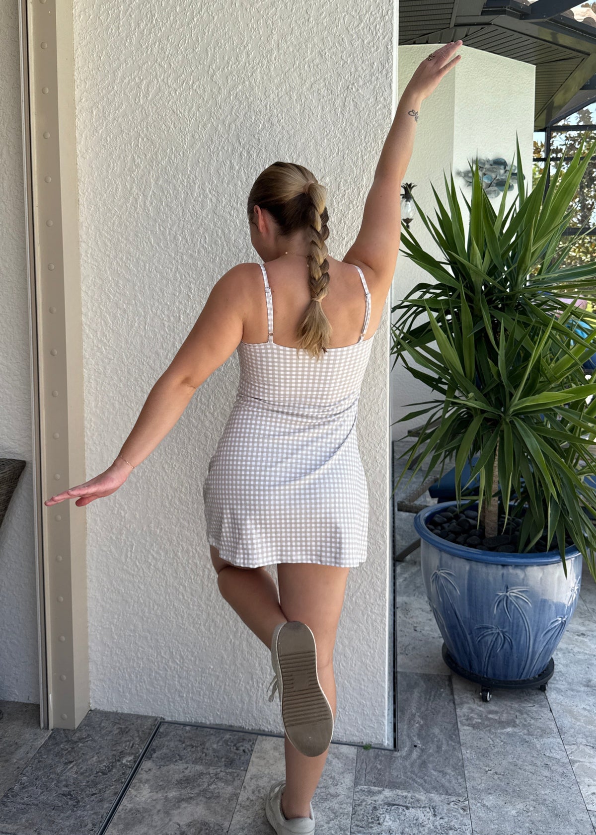Gabby Active Dress - Tan Gingham