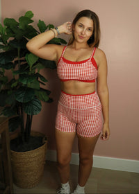 Double Layer Sports Bra - Red Gingham